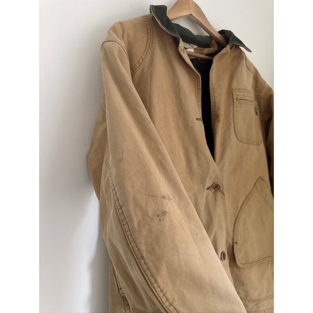 Vintage L.L. Bean Tan Canvas Jacket with Olive Collar - Picture 9 of 11